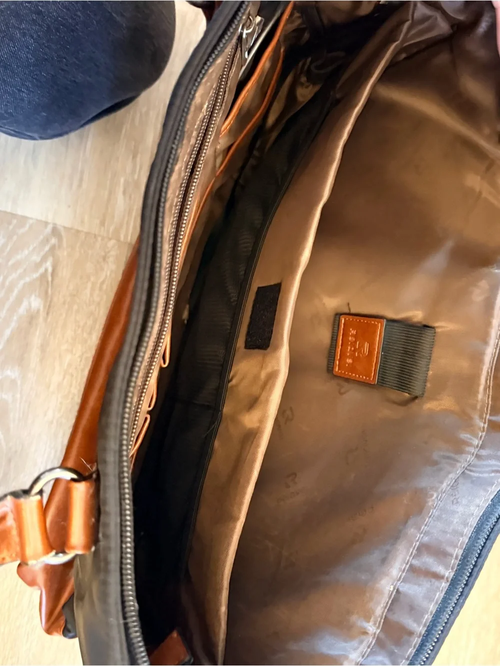 Black and Tan laptop bag with Leather Trim